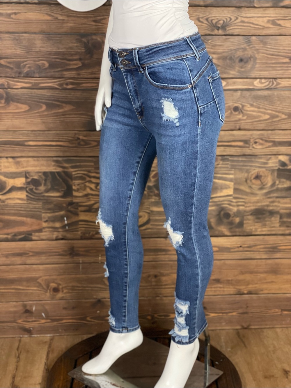 Wax Jean Butt I Love You | Distressed Blue Medium Wash Skinny Jeans Butt Contour